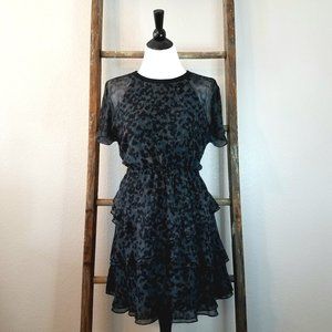 MADEWELL Black & Blue Inkspot Leopard Dress- sz 8